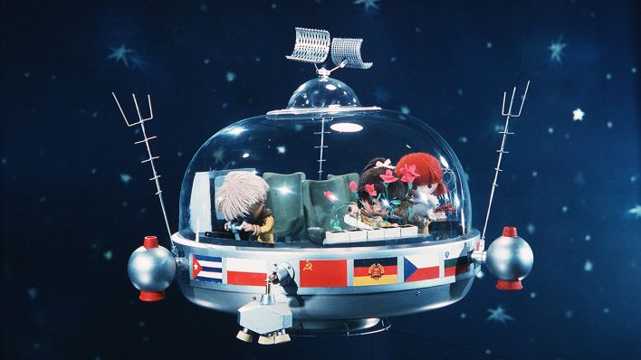 Kosmonauten in der der Weltraumstation Interkosmos