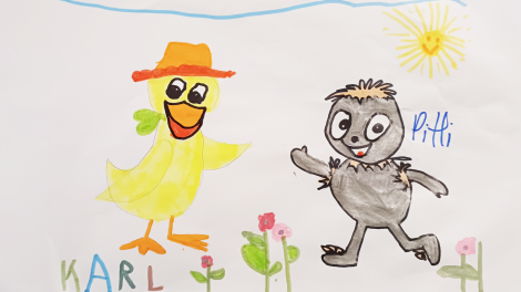 Kinderzeichnung von Karl (5) aus Lutherstadt Wittenberg: Schnatterinchen und Pittiplatsch