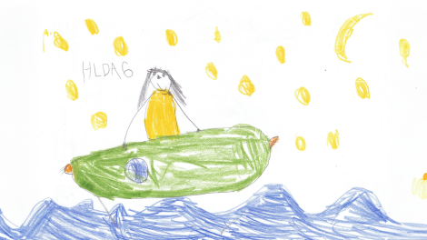 Kinderzeichnung von Hilda (5) aus Schwand: Ein Mädchen sitzt im Boot