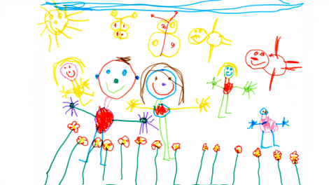 Fröhliche Menschen, Vögel und Schmetterlinge hat Julia aus Murr für das Sandmännchen gemalt.