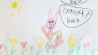 Kinderbilder im Monat Mai für das Sandmännchen: Von Emmett ein schönes Osterbild mit Osterhasen auf einer Blumenwiese