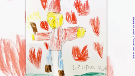 Kinderbilder im Monat Mai für das Sandmännchen: Von Lennox bekommt das Sandmännchen viele rote Herzen.