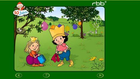 Topfschlagen mit dem kleinen König und der kleinen Prinzessin; Quelle: rbb